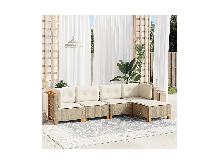 Salon de jardin avec coussins 5 pcs beige résine tressée