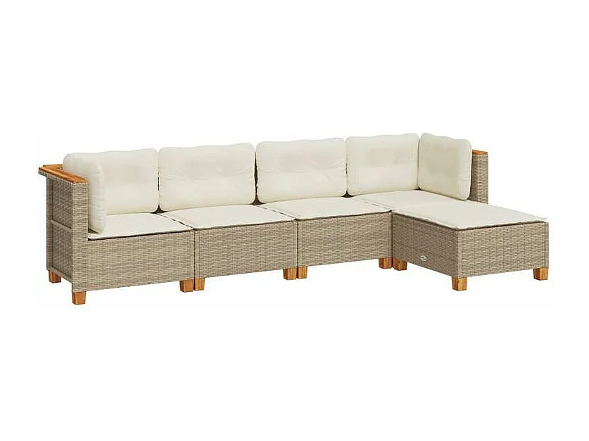 Salon de jardin avec coussins 5 pcs beige résine tressée