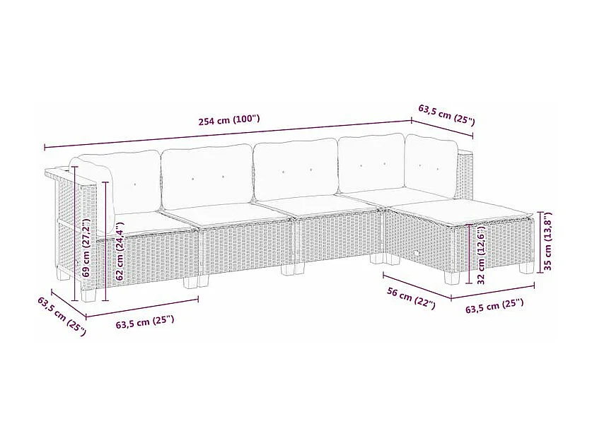 Salon de jardin avec coussins 5 pcs beige résine tressée