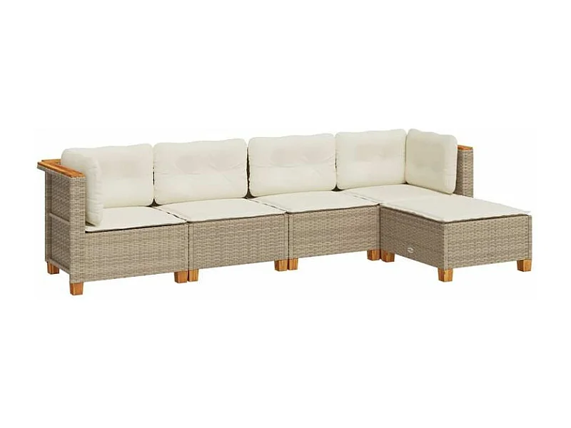 Salon de jardin avec coussins 5 pcs beige résine tressée