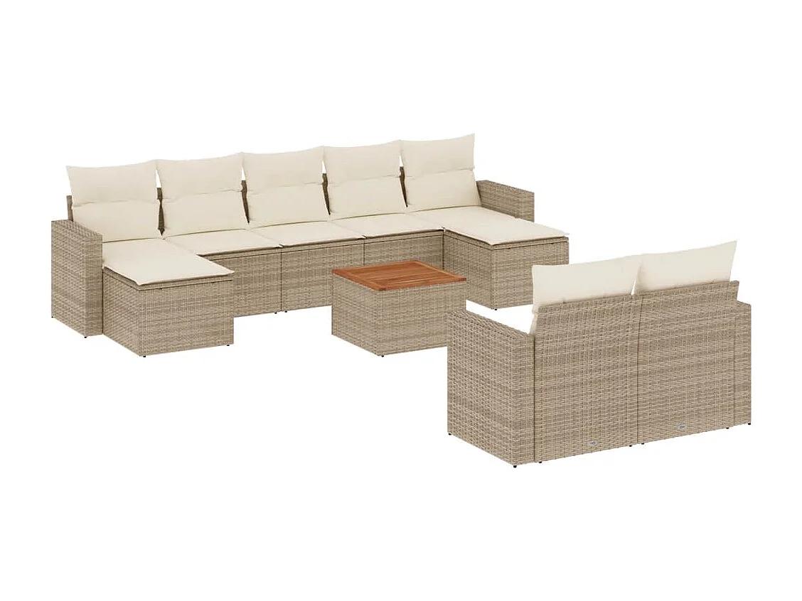 Salon de jardin avec coussins 10 pcs beige résine tressée