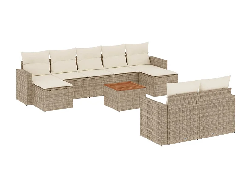 Salon de jardin avec coussins 10 pcs beige résine tressée