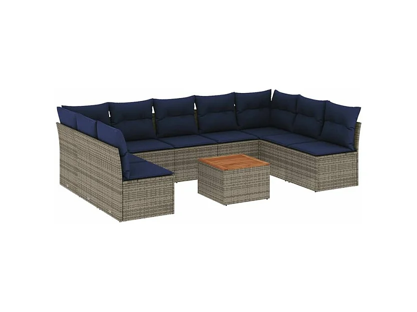 Salon de jardin 10 pcs avec coussins gris résine tressée