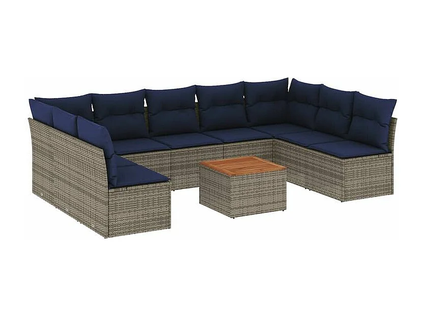Salon de jardin 10 pcs avec coussins gris résine tressée