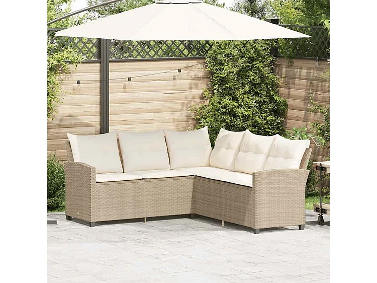 Canapés en forme de L avec coussins beige résine tressée