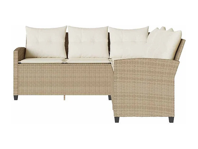 Canapés en forme de L avec coussins beige résine tressée