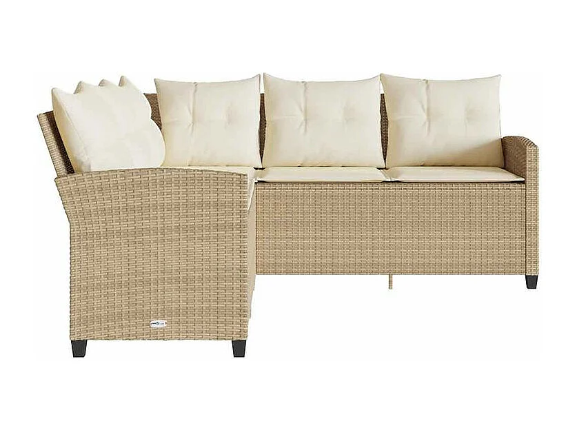 Canapés en forme de L avec coussins beige résine tressée