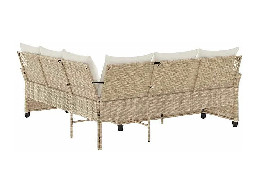 Canapés en forme de L avec coussins beige résine tressée