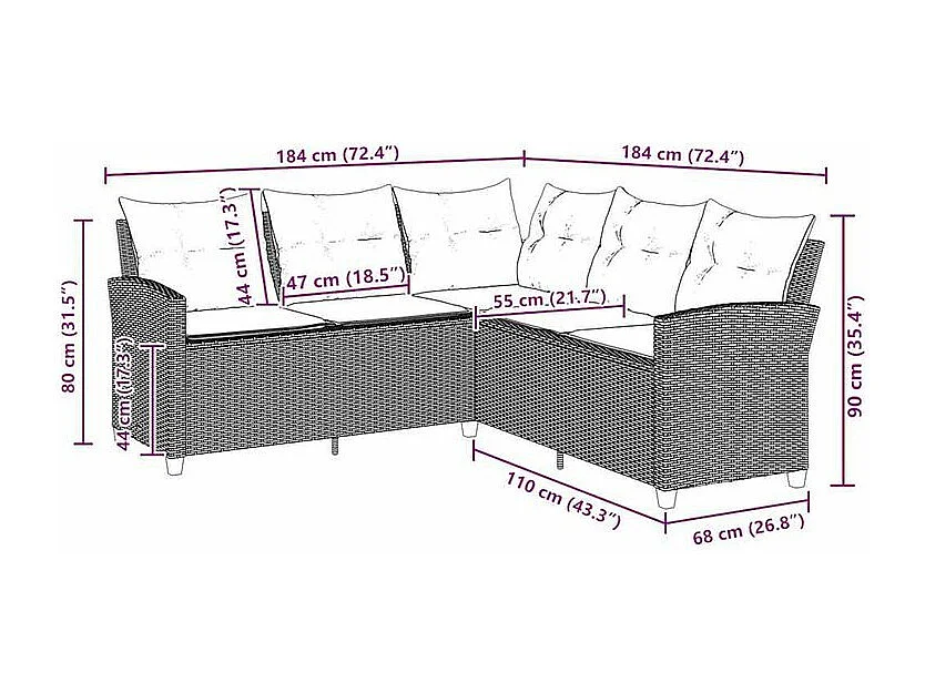 Canapés en forme de L avec coussins beige résine tressée
