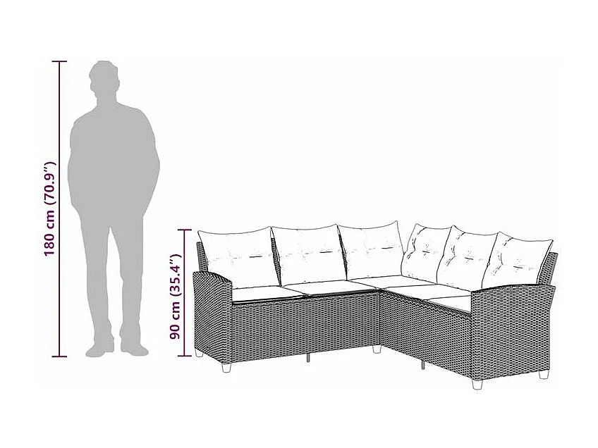 Canapés en forme de L avec coussins beige résine tressée