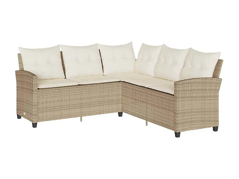 Canapés en forme de L avec coussins beige résine tressée