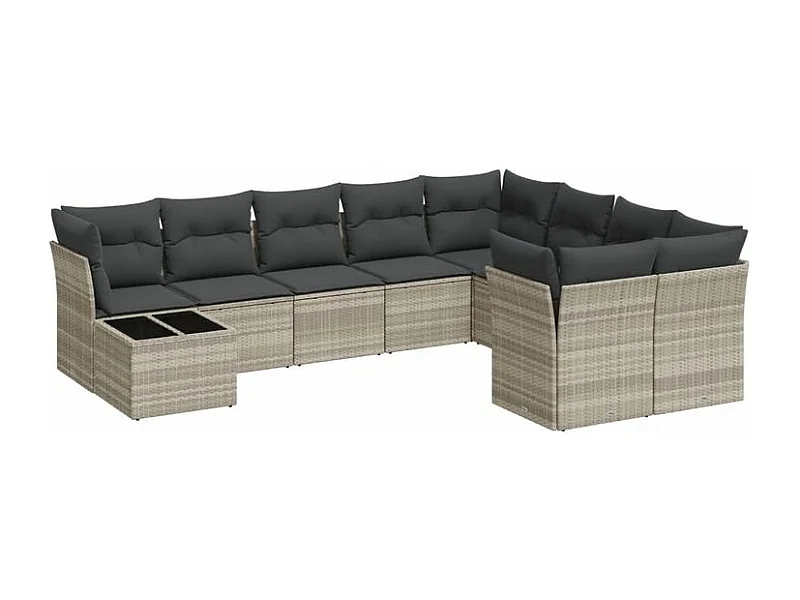 Salon de jardin avec coussins 10 pcs gris clair résine tressée