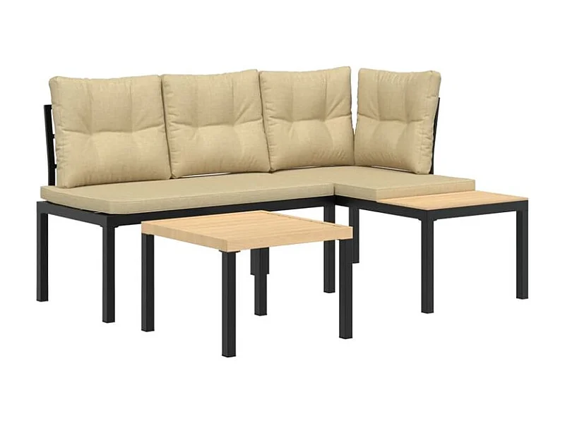 Ensemble de banc de jardin avec coussins 3 pcs noir