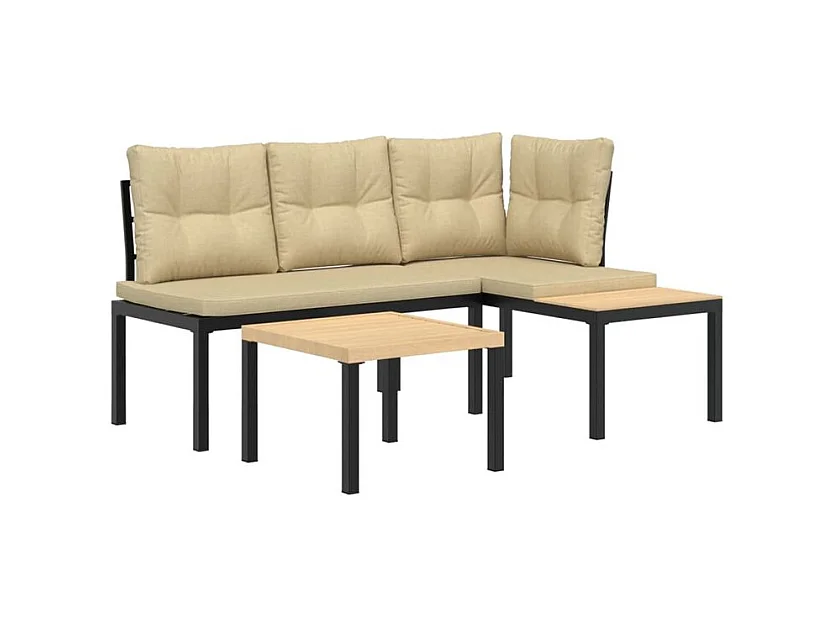 Ensemble de banc de jardin avec coussins 3 pcs noir