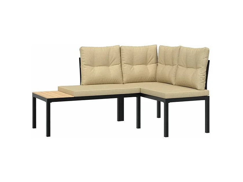 Ensemble de banc de jardin avec coussins 3 pcs noir