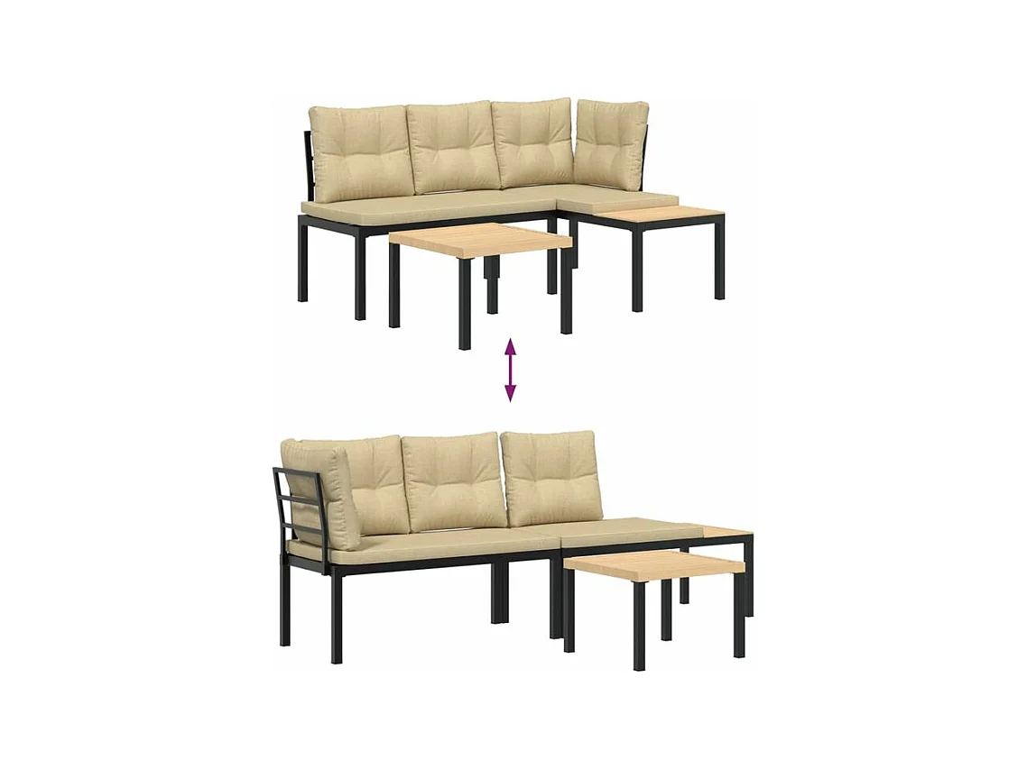 Ensemble de banc de jardin avec coussins 3 pcs noir