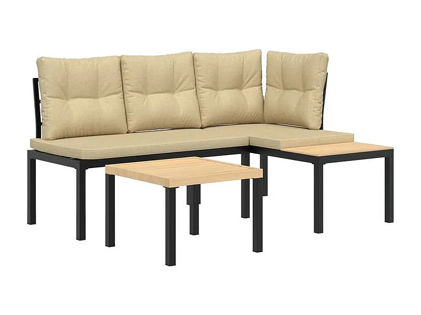 Ensemble de banc de jardin avec coussins 3 pcs noir