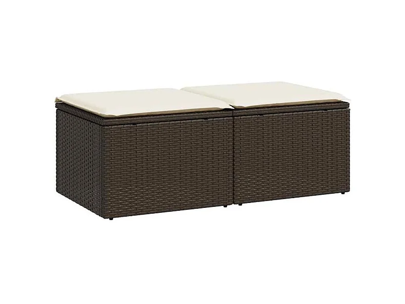 Salon de jardin avec coussins 2pcs marron résine tressée acacia