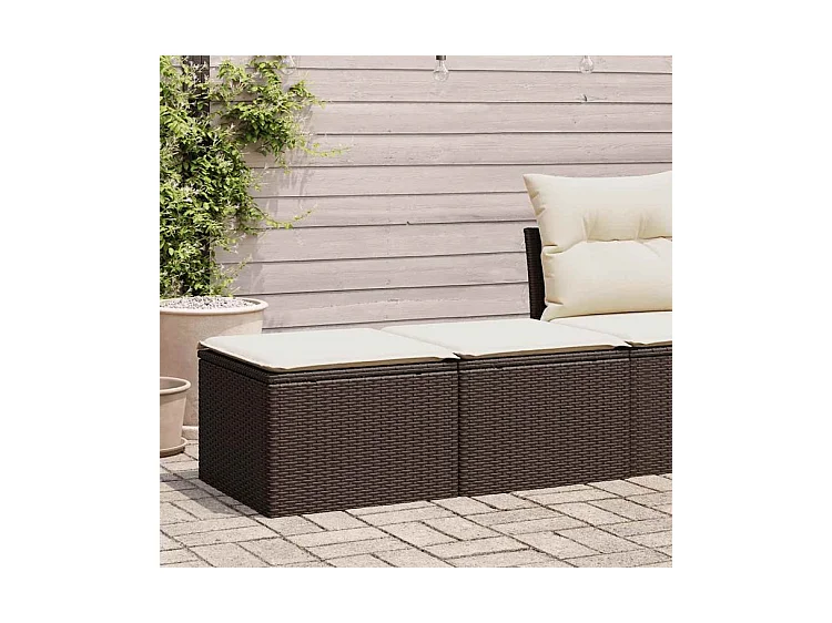 Salon de jardin avec coussins 2pcs marron résine tressée acacia