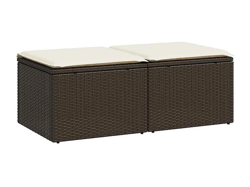 Salon de jardin avec coussins 2pcs marron résine tressée acacia