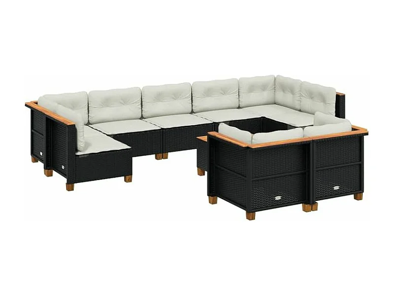 Salon de jardin 10 pcs avec coussins noir résine tressée