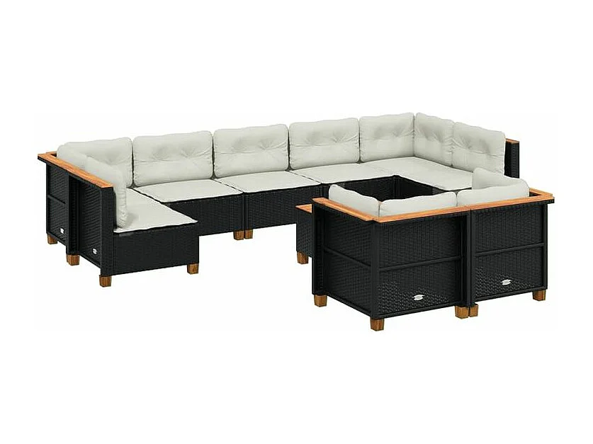 Salon de jardin 10 pcs avec coussins noir résine tressée