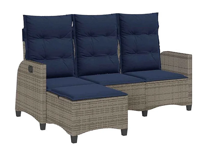 Canapé de jardin inclinable coussins forme de L gris polyrotin