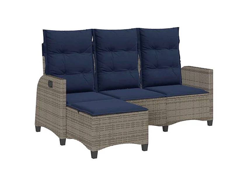 Canapé de jardin inclinable coussins forme de L gris polyrotin