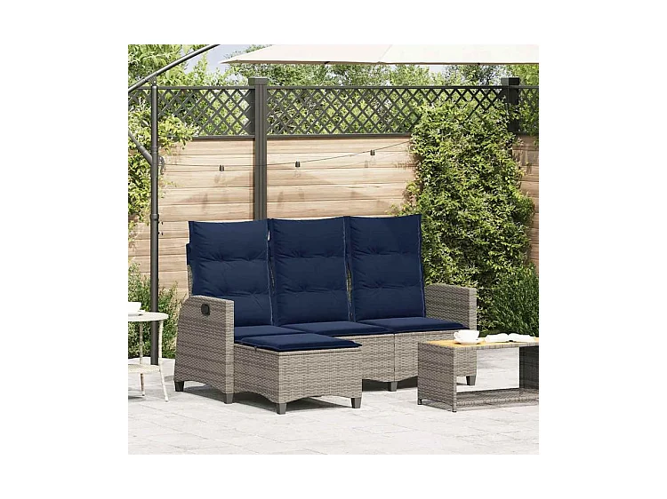 Canapé de jardin inclinable coussins forme de L gris polyrotin