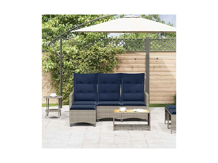 Canapé de jardin inclinable coussins forme de L gris polyrotin