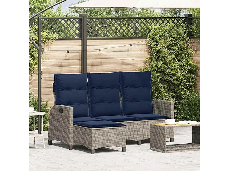 Canapé de jardin inclinable coussins forme de L gris polyrotin