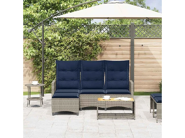 Canapé de jardin inclinable coussins forme de L gris polyrotin