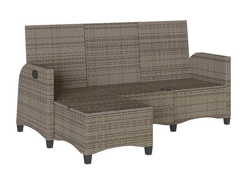 Canapé de jardin inclinable coussins forme de L gris polyrotin