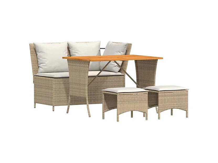 Ensemble à manger de jardin coussins 4 pcs beige résine tressée