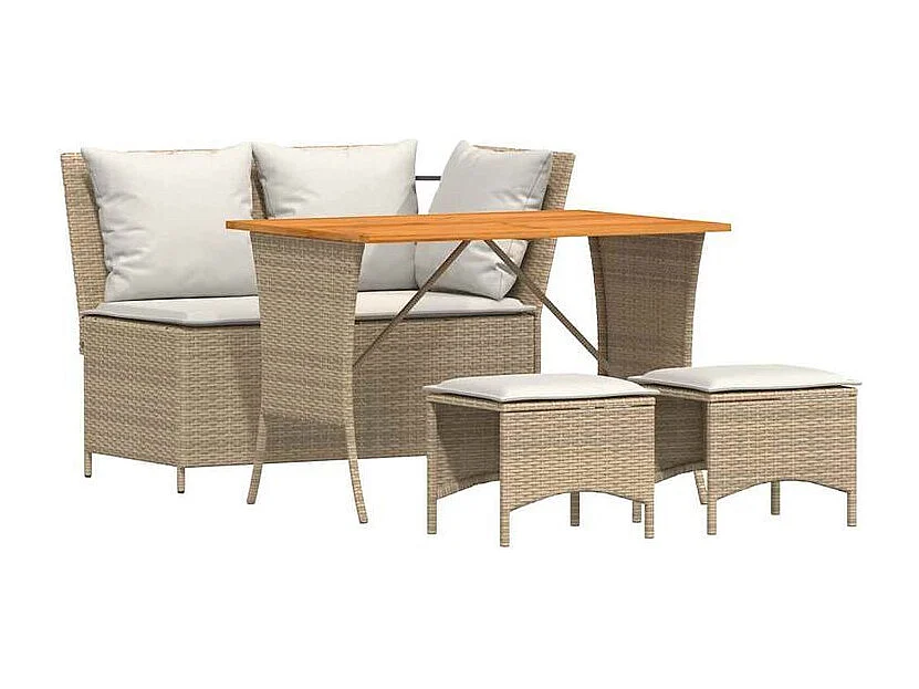 Ensemble à manger de jardin coussins 4 pcs beige résine tressée