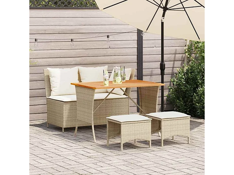 Ensemble à manger de jardin coussins 4 pcs beige résine tressée
