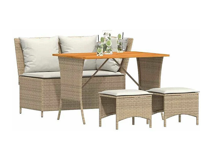Ensemble à manger de jardin coussins 4 pcs beige résine tressée