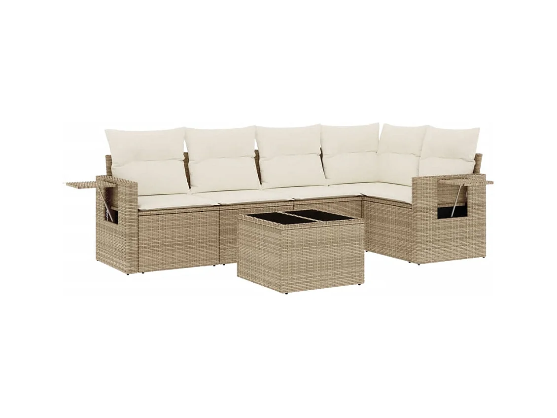 Salon de jardin avec coussins 6 pcs beige résine tressée