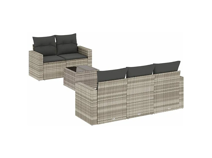 Salon de jardin 6 pcs avec coussins gris clair résine tressée
