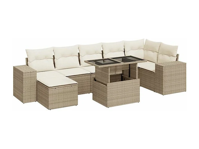 Salon de jardin avec coussins 8 pcs beige résine tressée
