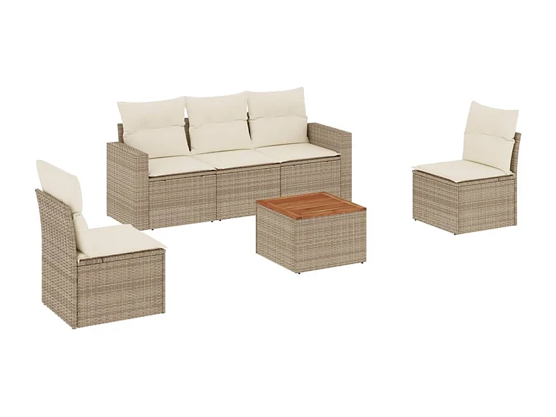 Salon de jardin avec coussins 6 pcs beige résine tressée
