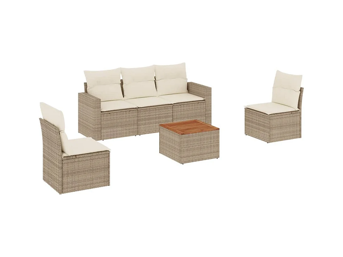 Salon de jardin avec coussins 6 pcs beige résine tressée