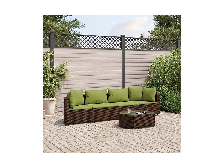 Salon de jardin avec coussins 5 pcs marron résine tressée