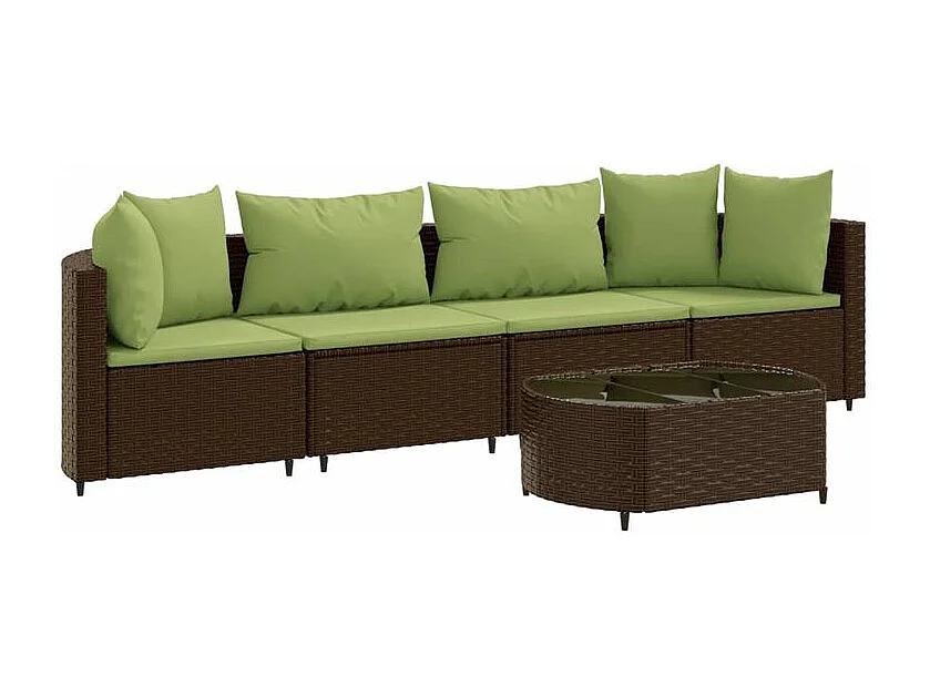 Salon de jardin avec coussins 5 pcs marron résine tressée