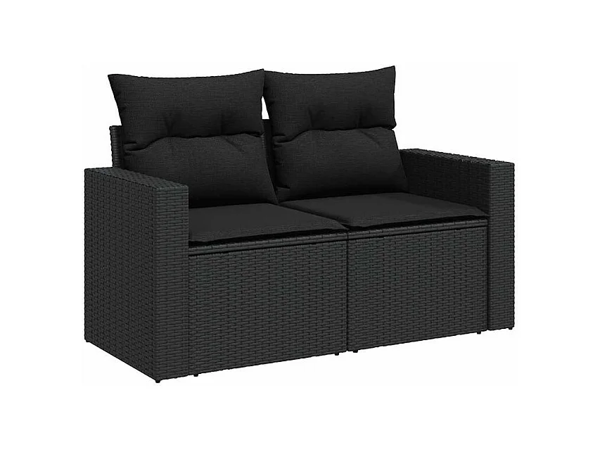 Salon de jardin 6 pcs avec coussins noir résine tressée
