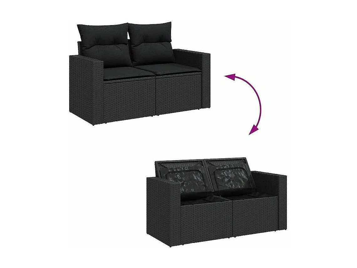 Salon de jardin 6 pcs avec coussins noir résine tressée