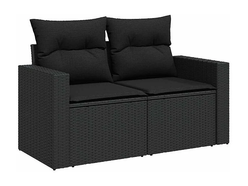 Salon de jardin 6 pcs avec coussins noir résine tressée