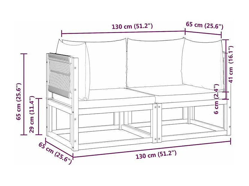 Canapés d'angle de jardin et coussins 2pcs bois massif d'acacia