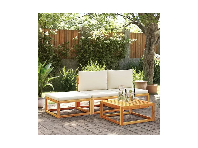 Repose-pied de jardin avec coussins bois massif d'acacia