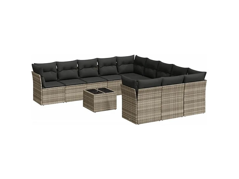 Salon de jardin avec coussins 12 pcs gris clair résine tressée